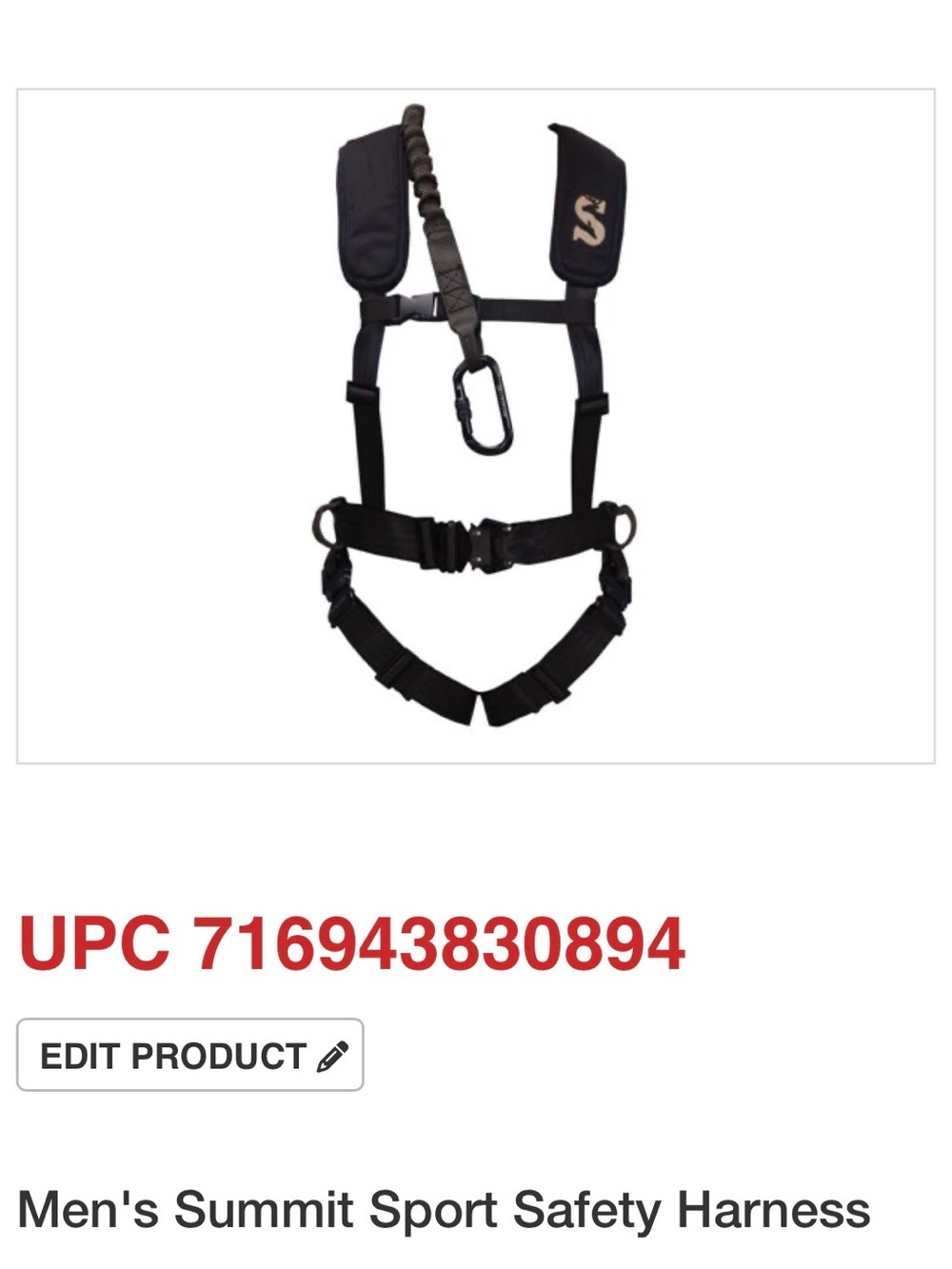 Men's Black Sport Safety Harness